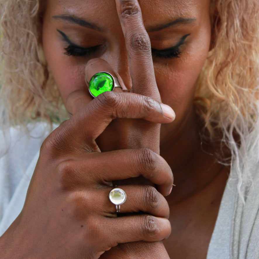 Bague Cristal de Bohème Vert Transparent - Labelle Ikeya Création Originale - Parure