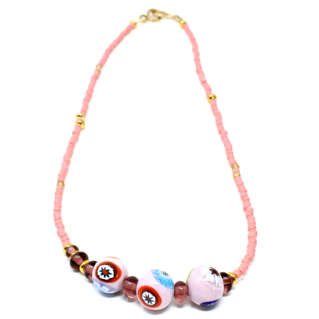 Collier Pink Murines Murano - Labelle Ikeya Création Originale - Collier