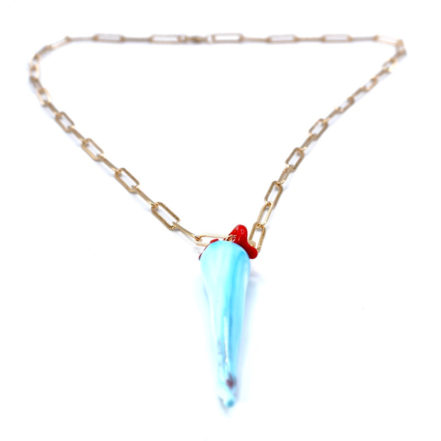 Blue Pimenta Fort Murano sautoir doré à l'or fin - Labelle Ikeya Création Originale - Sautoir