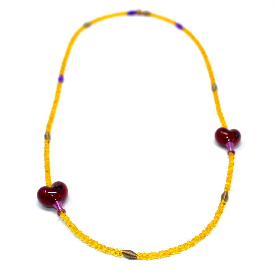 Sautoir Matinée Yellow Cœur Rouge - Labelle Ikeya Création Originale - Sautoir