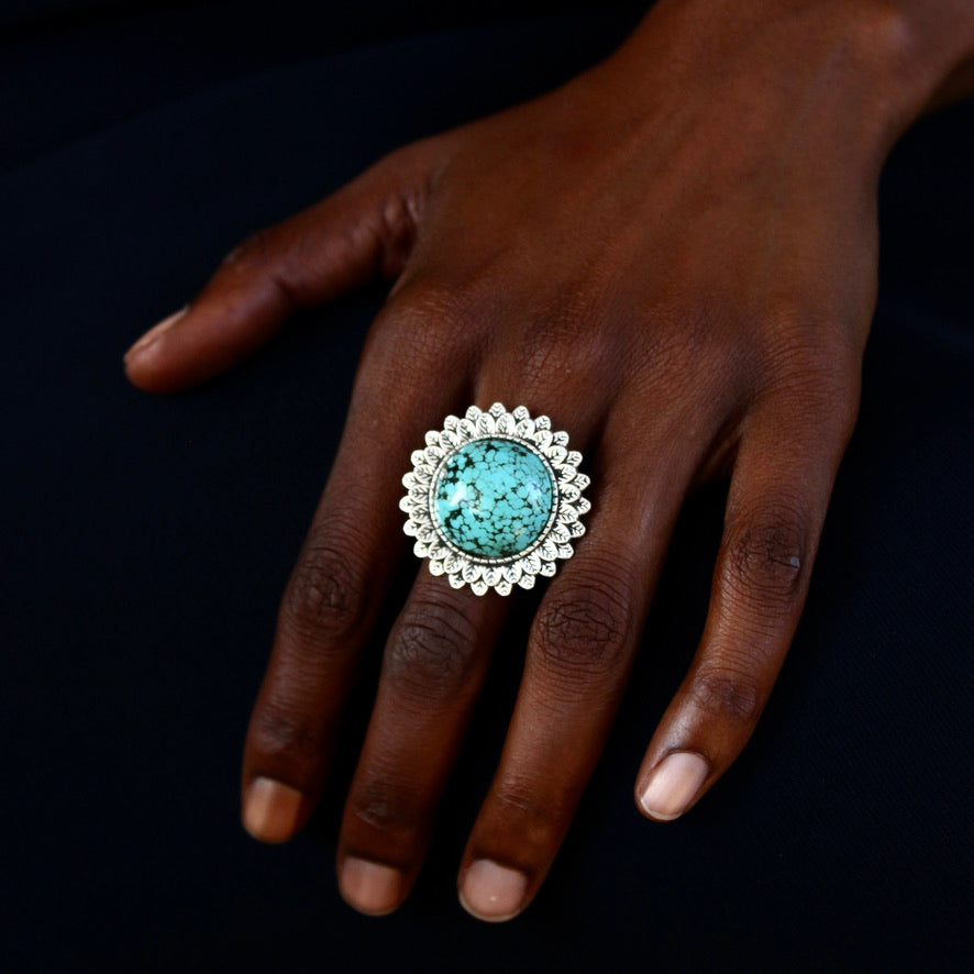Bague Minérale Turquoise Mouchetée - Labelle Ikeya Création Originale - Bague