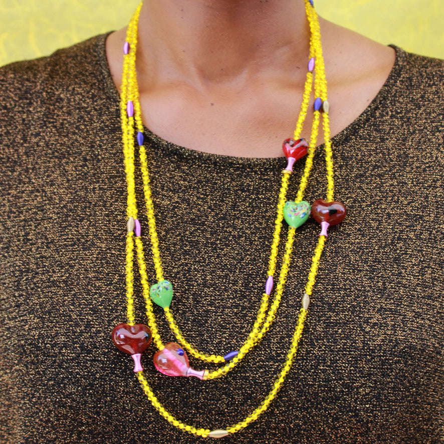 Sautoir Matinée Yellow Cœur Rouge - Labelle Ikeya Création Originale - Sautoir