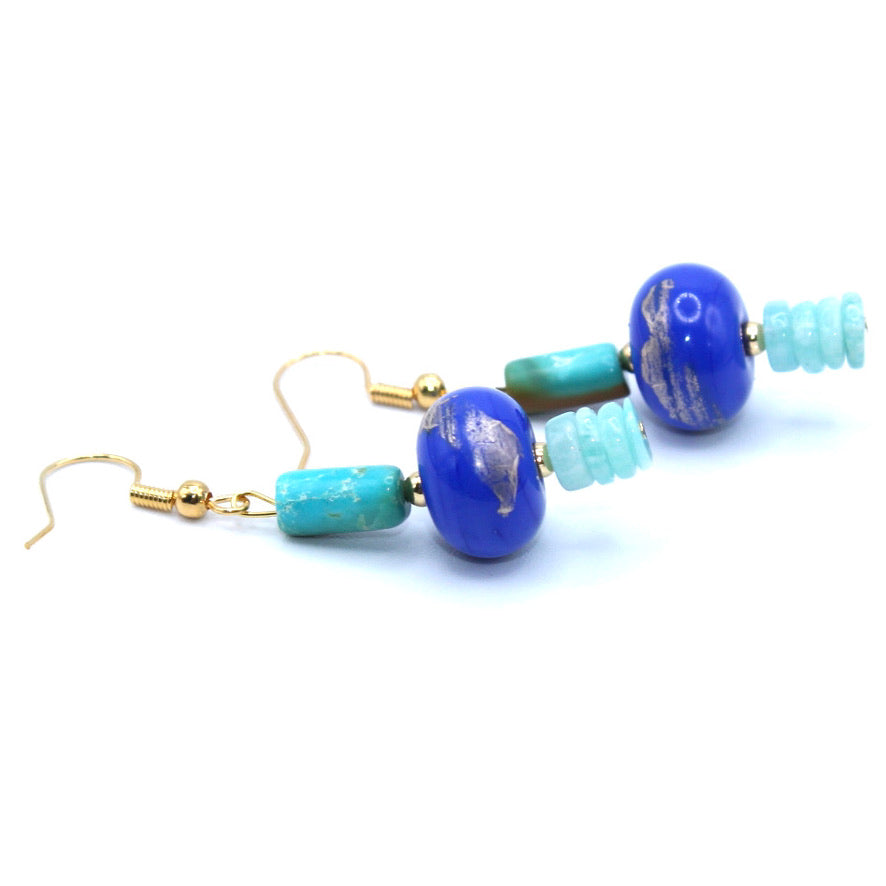 Turquoises Nevada Amazonite Murano dorées à l'or fin - Labelle Ikeya Création Originale - Boucles d'oreilles