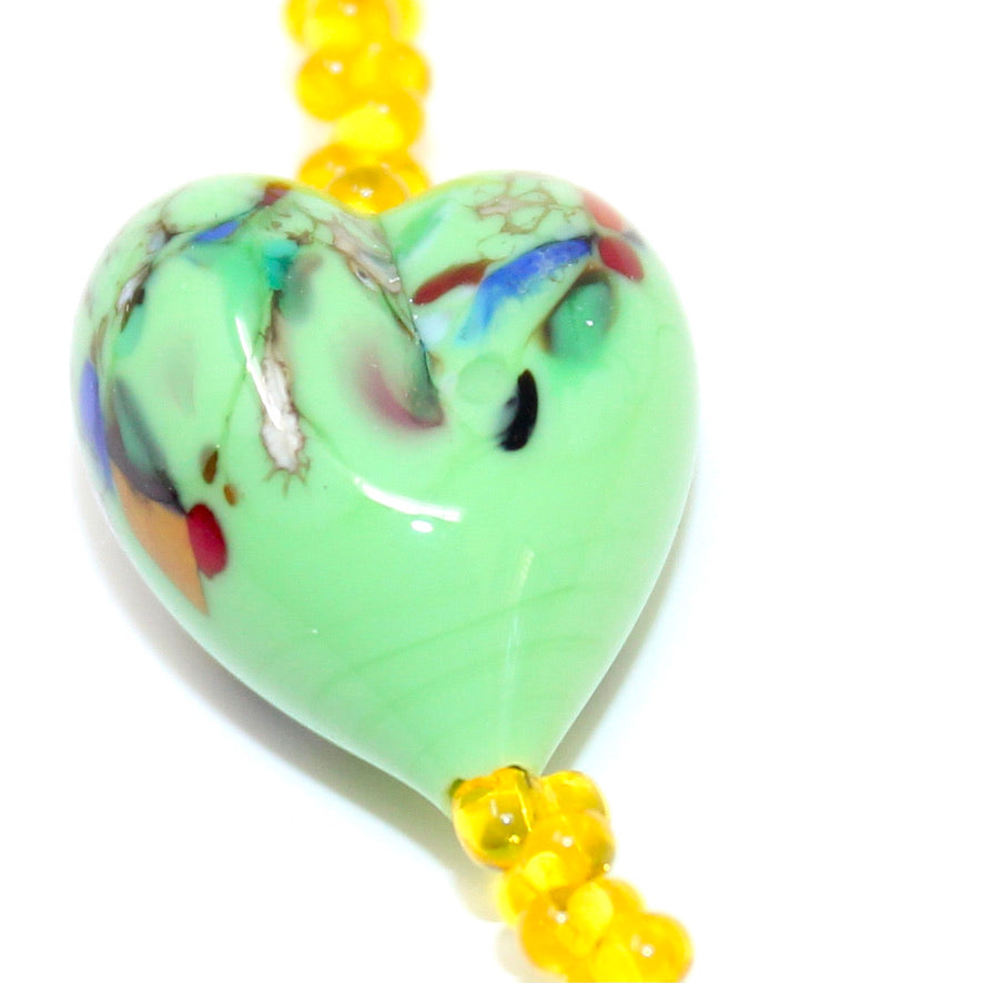 Matinée Yellow Cœur Vert Sautoir - Labelle Ikeya Création Originale - Sautoir