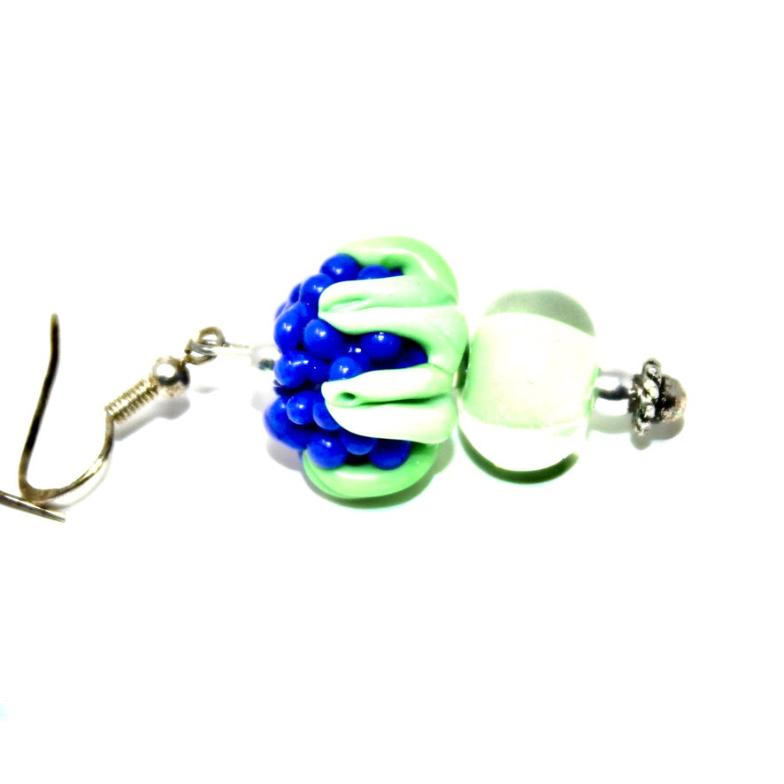 Framboise Bleue & Verte - Labelle Ikeya Création Originale - Boucles d'oreilles