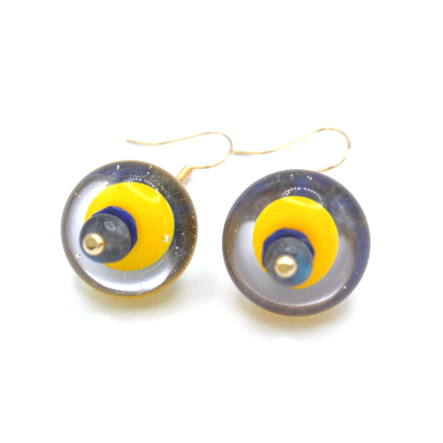 Labradorite Lapis Lazuli Grenat Murano dorées à l'or fin - Labelle Ikeya Création Originale - Boucles d'oreilles
