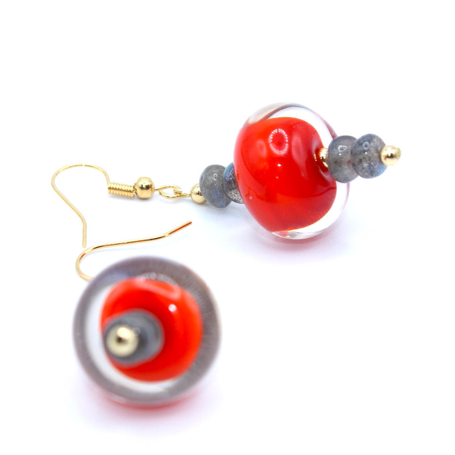 Labradorite Passion Murano dorées à l'or fin - Labelle Ikeya Création Originale - Boucles d'oreilles