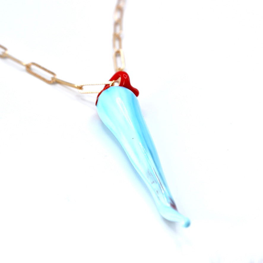 Blue Pimenta Fort Murano sautoir doré à l'or fin - Labelle Ikeya Création Originale - Sautoir