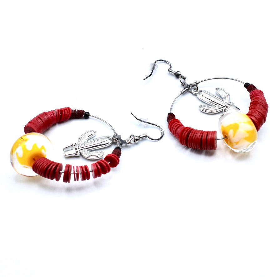 Créoles Heishis Cactus Flaamia Murano - Labelle Ikeya Création Originale - Boucles d'oreilles