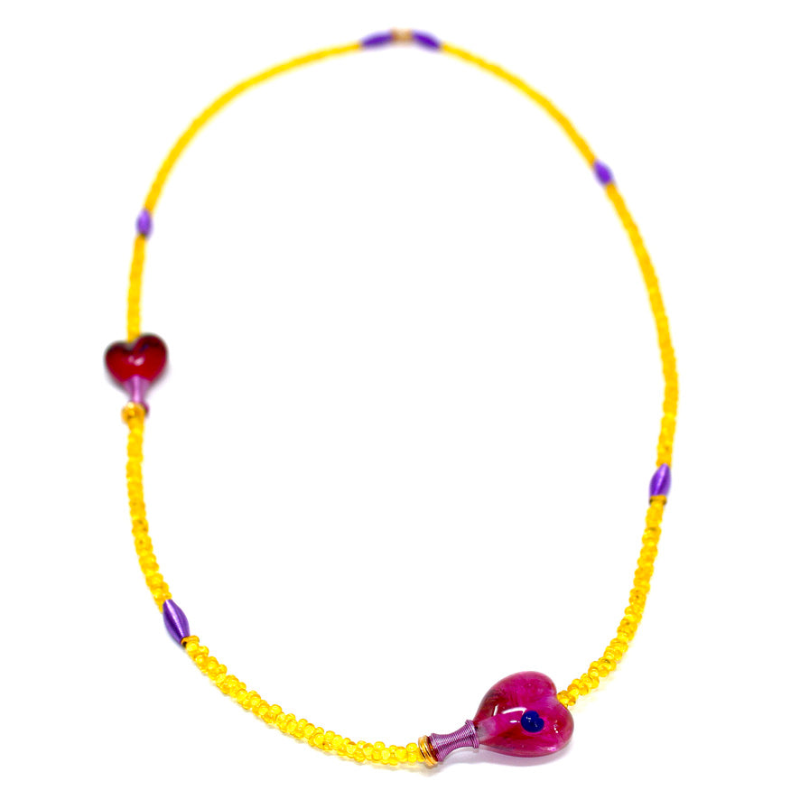 Matinée Yellow Cœur Pink Sautoir - Labelle Ikeya Création Originale - Sautoir