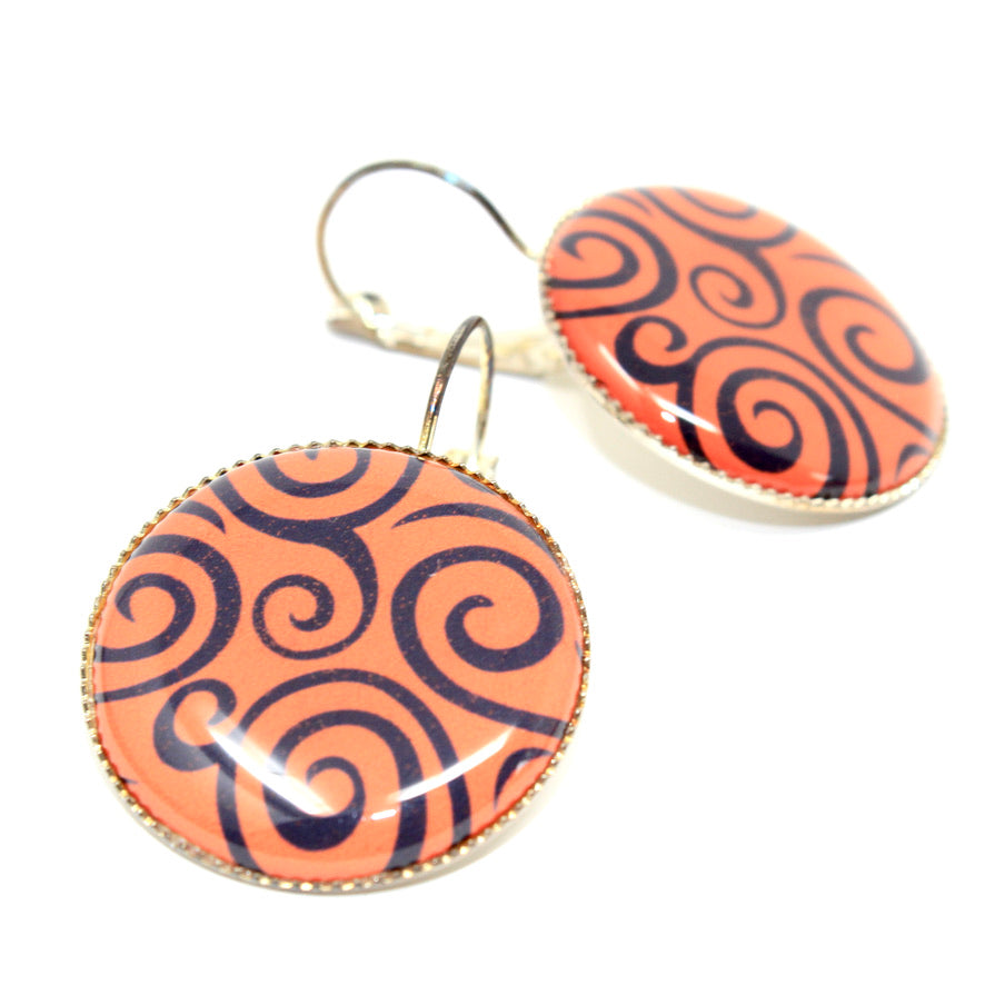 Graphic Spirale Orange - Labelle Ikeya Création Originale - Boucles d'oreilles