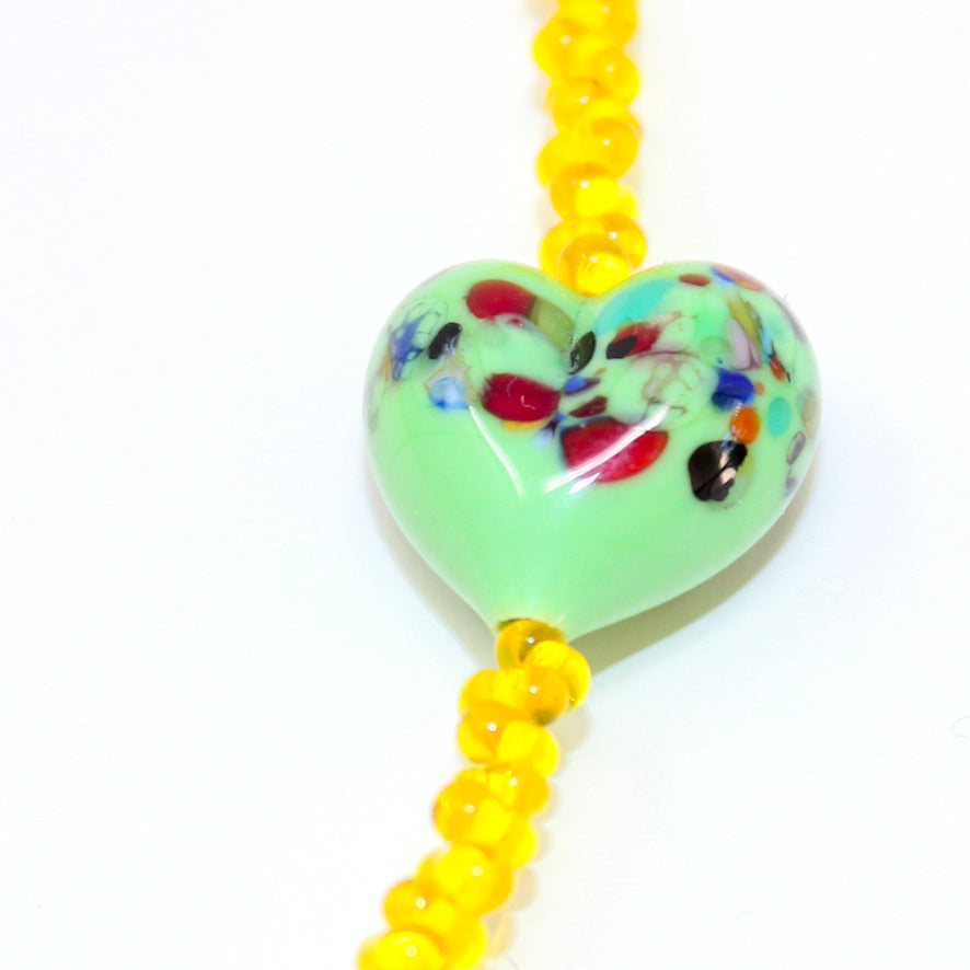 Matinée Yellow Cœur Vert Sautoir - Labelle Ikeya Création Originale - Sautoir