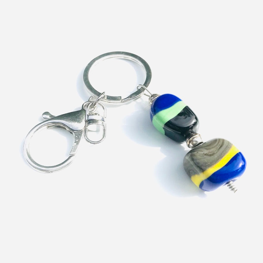 Caillou Bayadère Azur - Labelle Ikeya Création Originale - Porte Clefs Murano