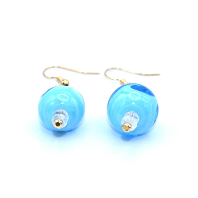 Ocean Pierre de Lune Arc en Ciel Murano dorées à l'or fin - Labelle Ikeya Création Originale - Boucles d'oreilles