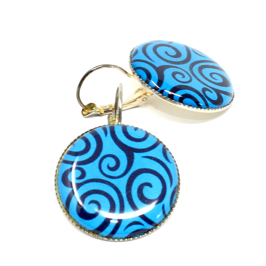 Graphic Spirale Bleue - Labelle Ikeya Création Originale - Boucles d'oreilles