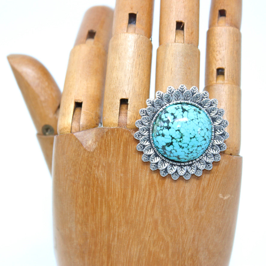 Bague Minérale Turquoise Mouchetée - Labelle Ikeya Création Originale - Bague