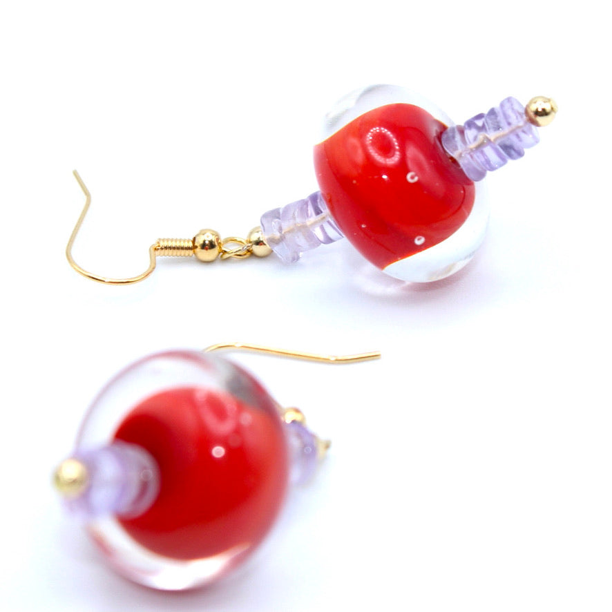 Améthyste Rose Passion Murano dorées à l'or fin - Labelle Ikeya Création Originale - Boucles d'oreilles