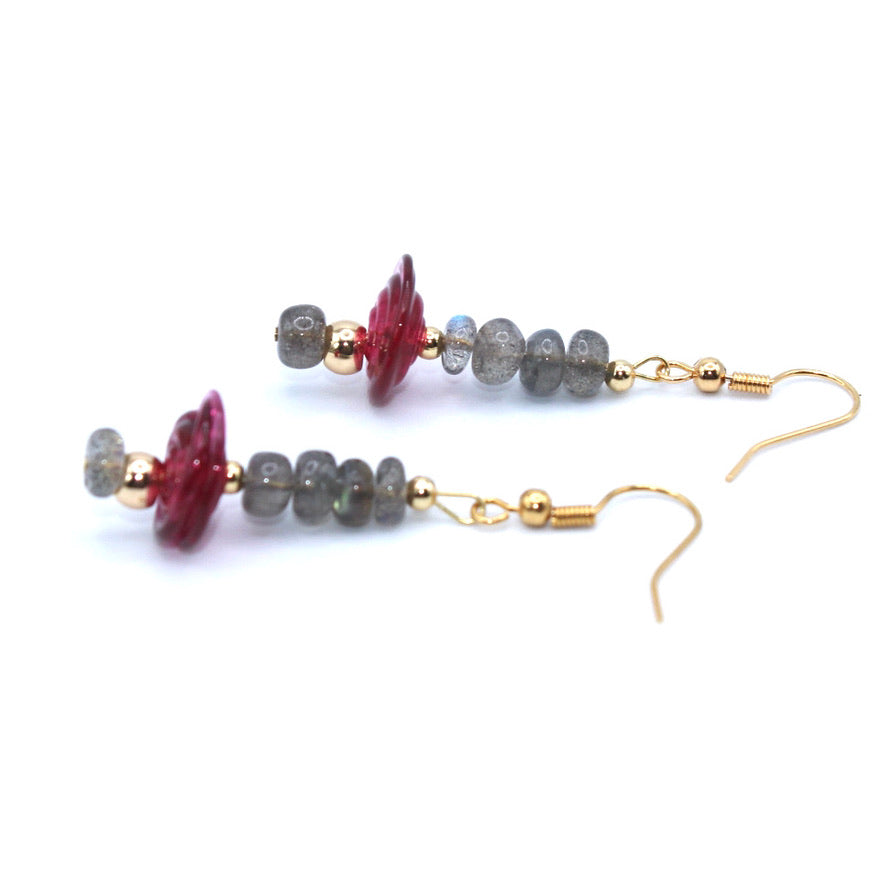 Labradorite Kyle Boucles Pépites Murano dorées à l'or fin - Labelle Ikeya Création Originale - Boucles d'oreilles