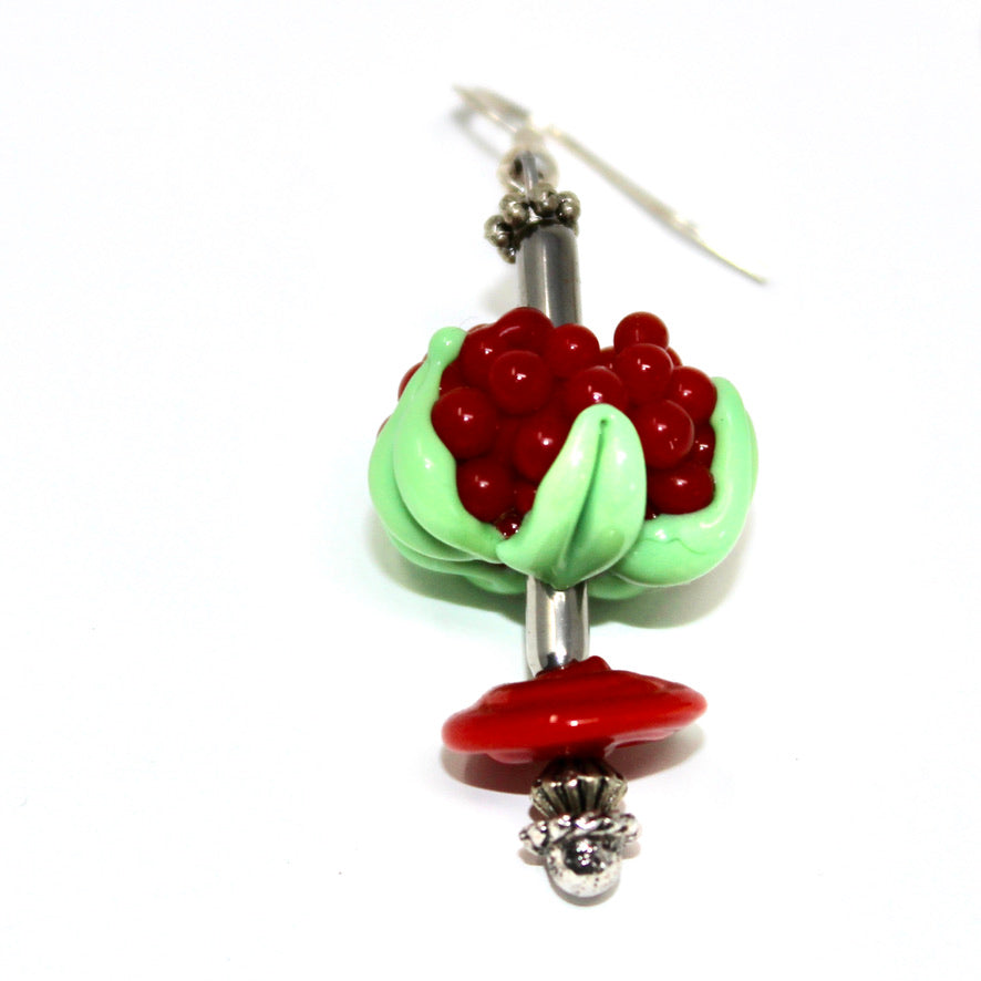 Framboise Rouge Boucle Murano - Labelle Ikeya Création Originale - Boucles d'oreilles