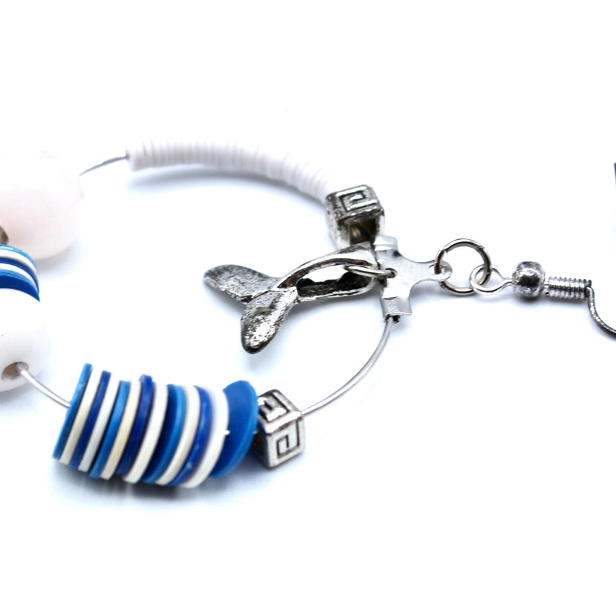 Créoles Asymétriques Heishis Blanca Murano - Labelle Ikeya Création Originale - Boucles d'oreilles